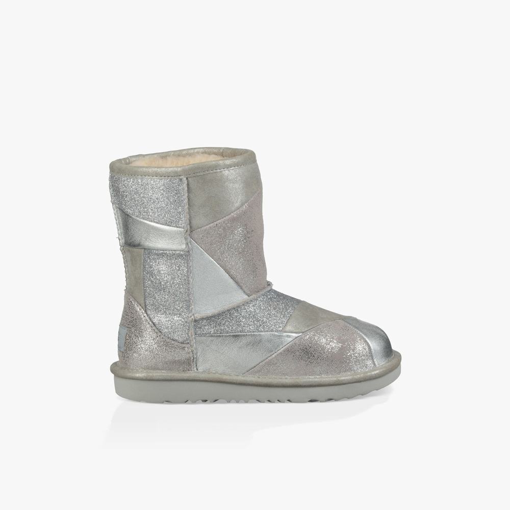 Bottes UGG Classic Short II Patchwork Fille Argent Soldes 127MLDEO